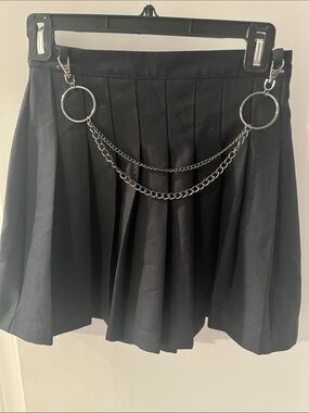 Urban Outfitters Black Pleated Skater Skirt with Silver Chain Rings